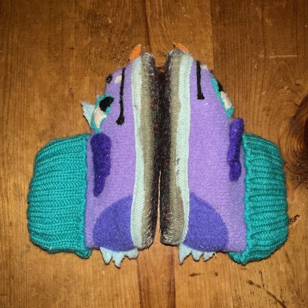 Garnet Hill Handcrafted Purple Green Dragon Slippers Children's Footwear Size 7